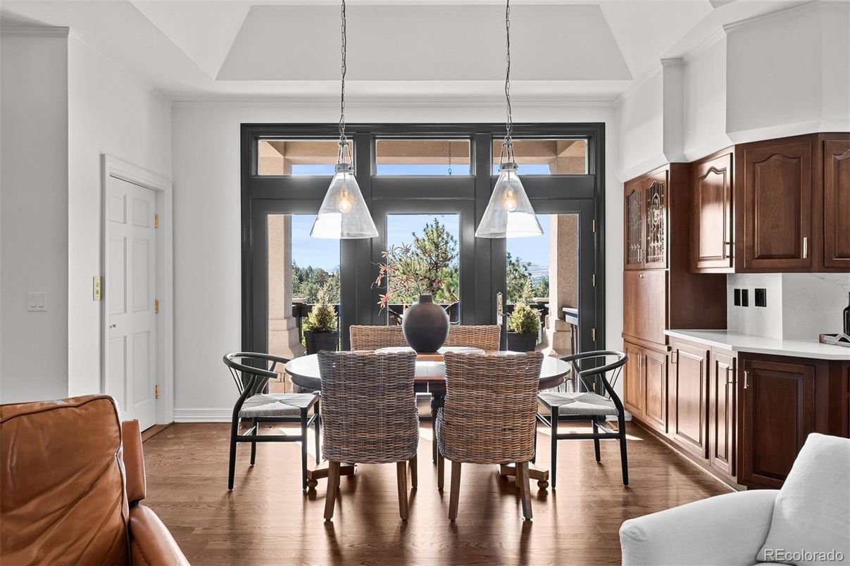 Dining room, Interior, Kitchen, Pendant Lights, Wood Texture Flooring