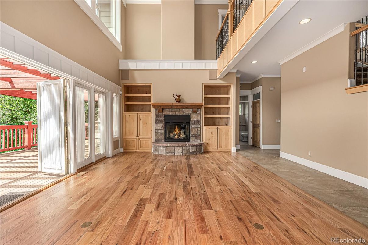Fireplace, Interior, Recessed Lighting, Wood Texture Flooring