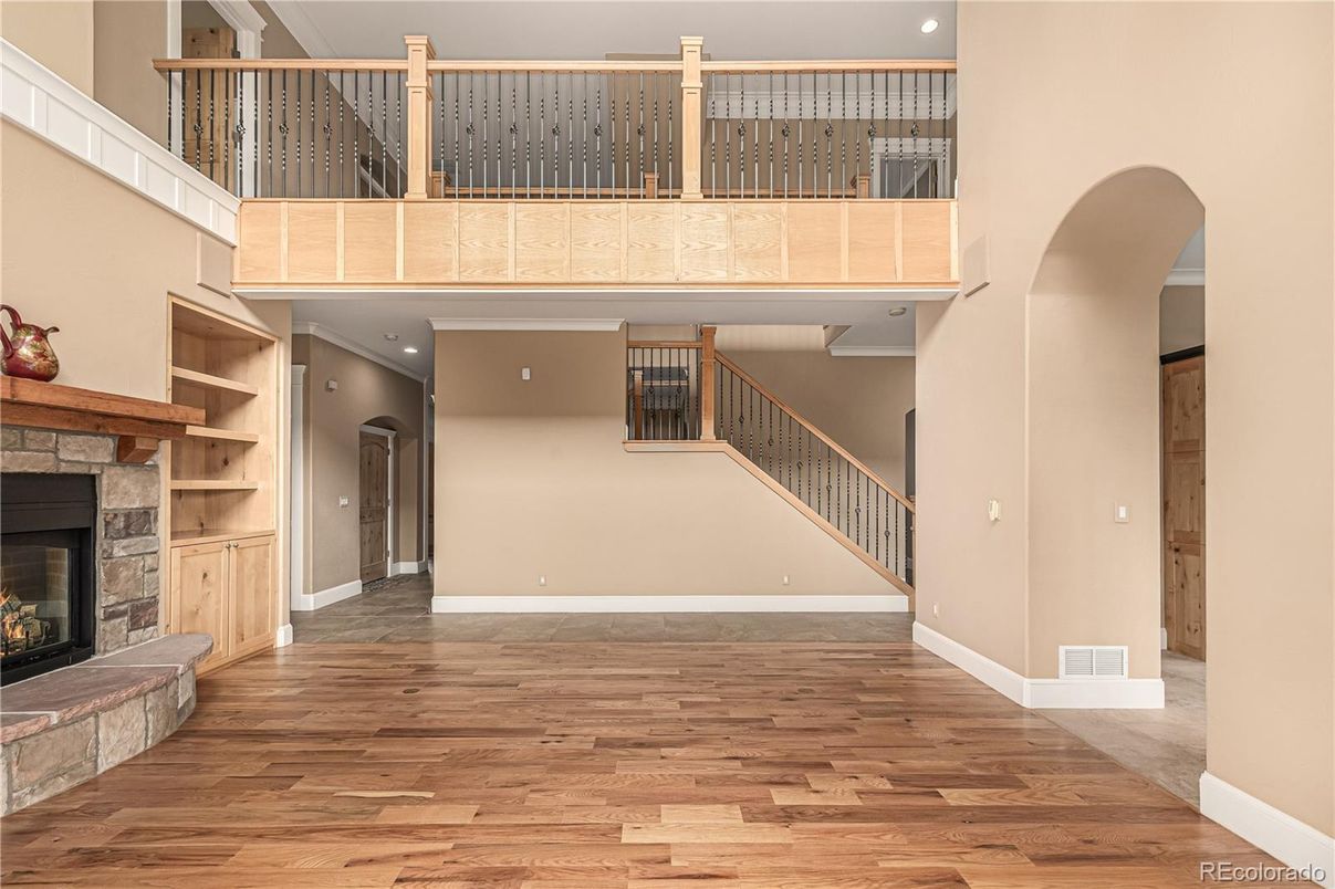 Fireplace, Interior, Recessed Lighting, Wood Texture Flooring