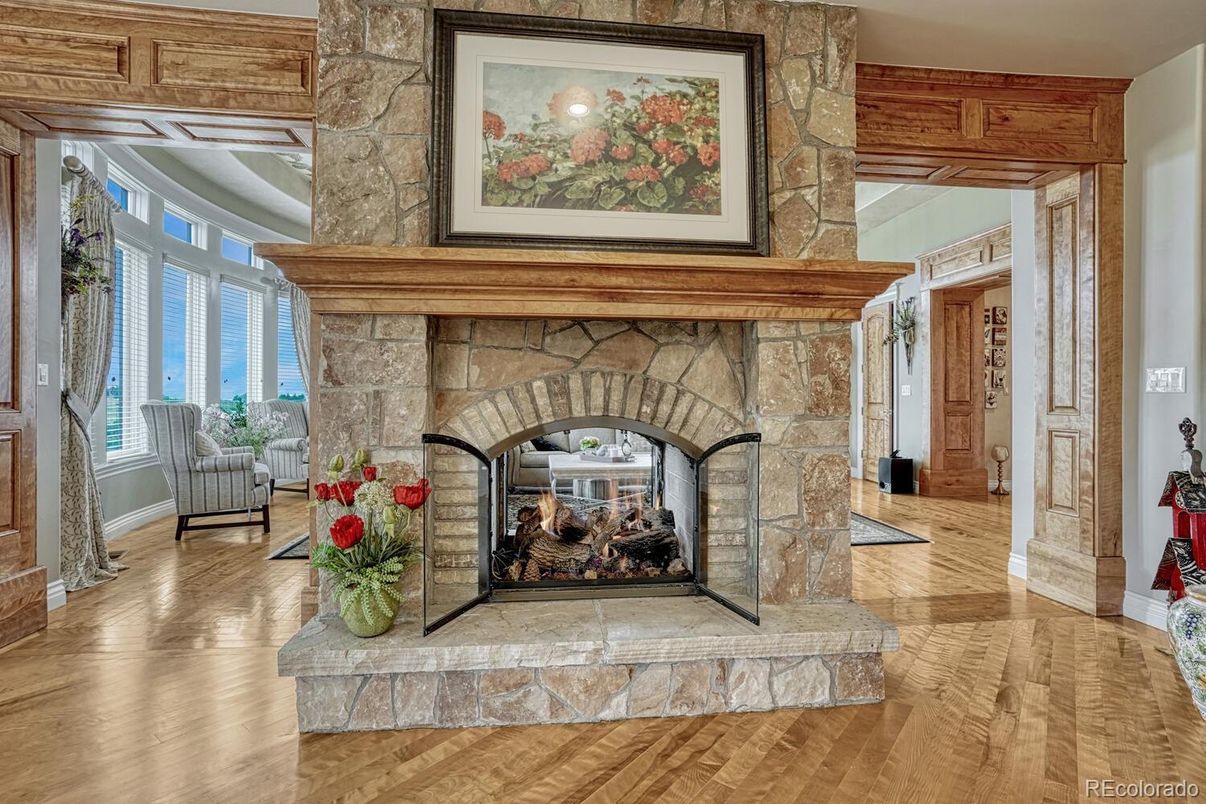Fireplace, Interior, Stone Walls, Wood Texture Flooring