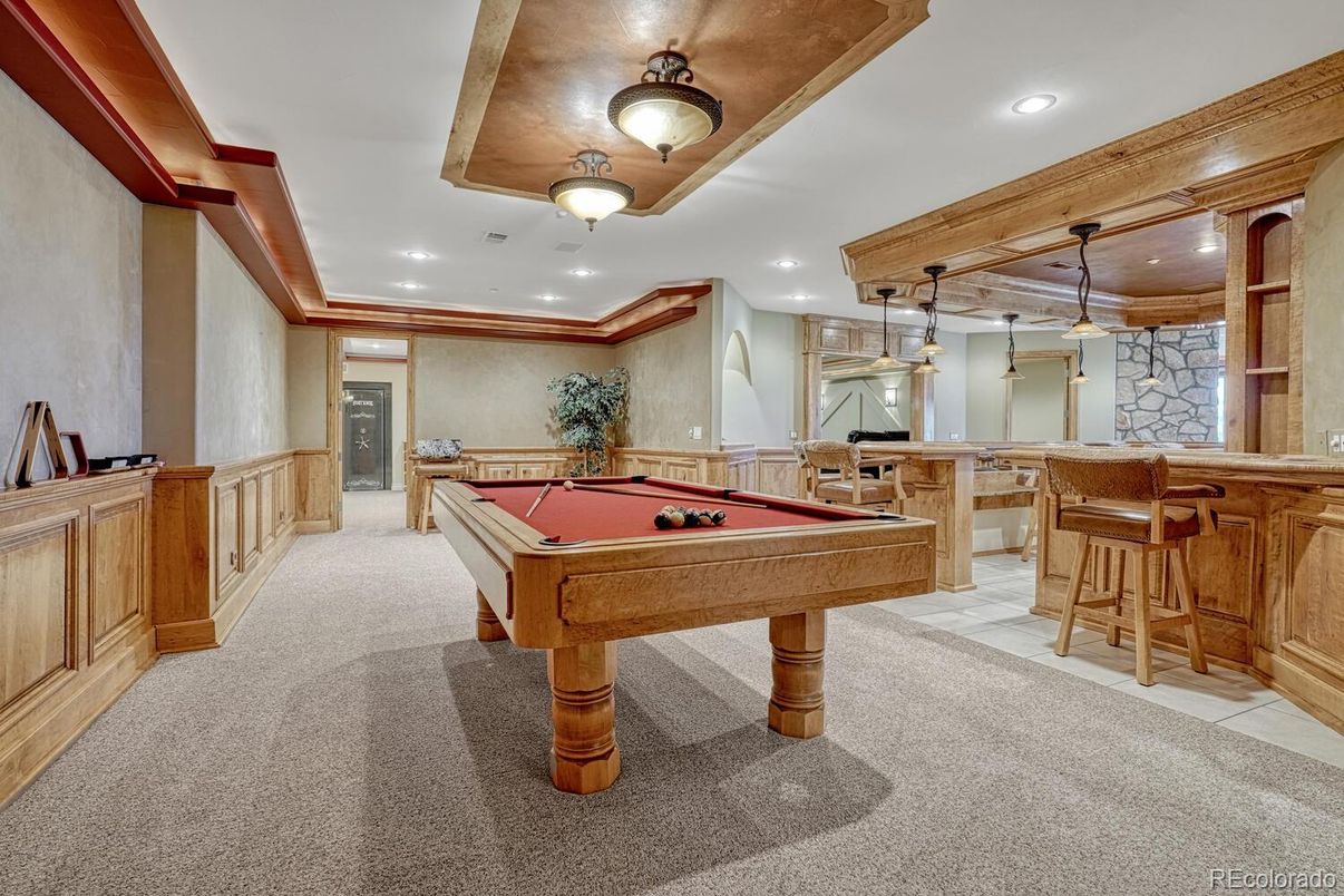 Billiard Table, Game Room, Interior, Pendant Lights, Recessed Lighting