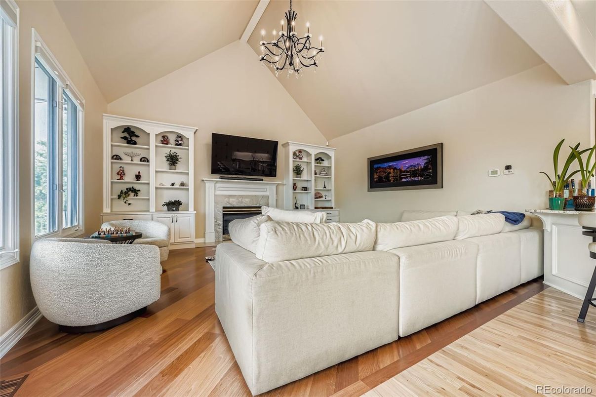 Chandelier, Fireplace, Interior, Living room, Wood Texture Flooring