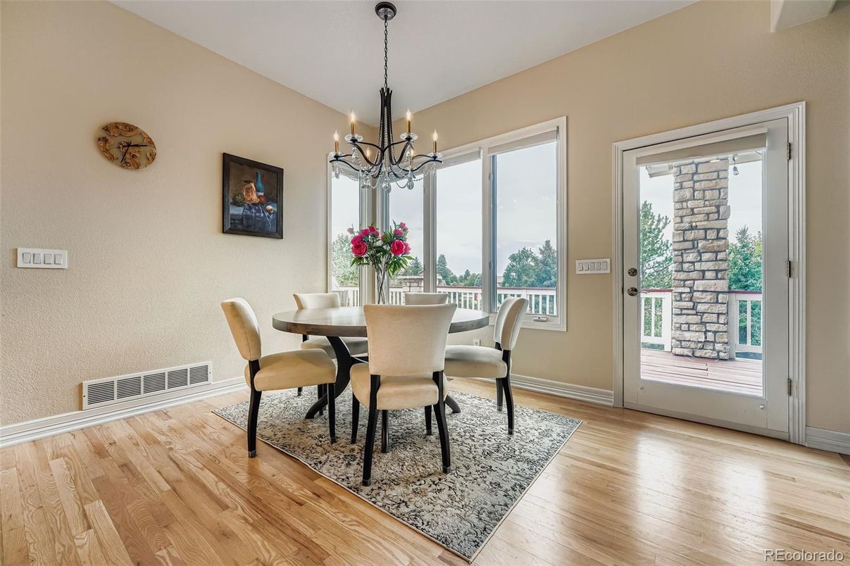 Chandelier, Dining room, Interior, Wood Texture Flooring