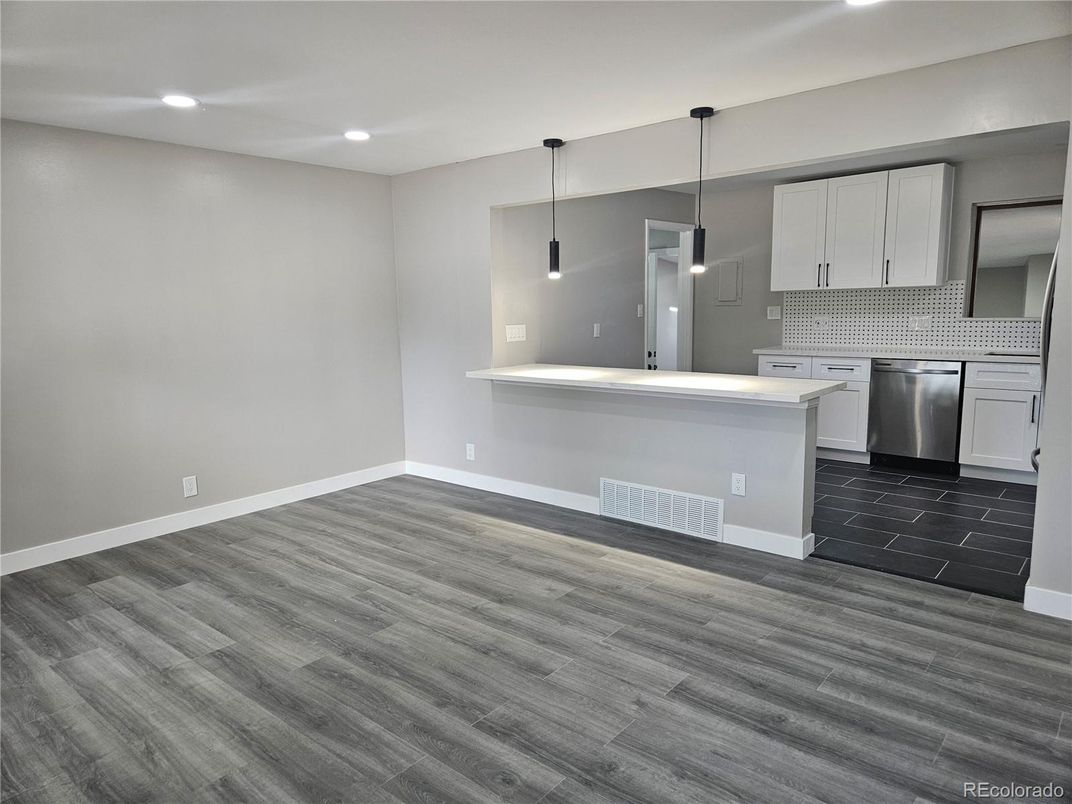 Interior, Kitchen, Pendant Lights, Recessed Lighting, Wood Texture Flooring