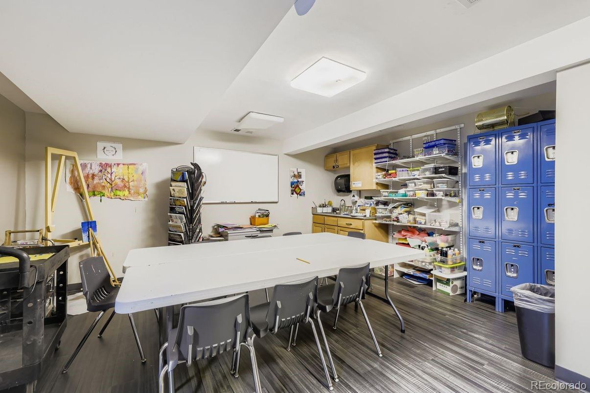 Dining room, Interior, Recessed Lighting, Wood Texture Flooring