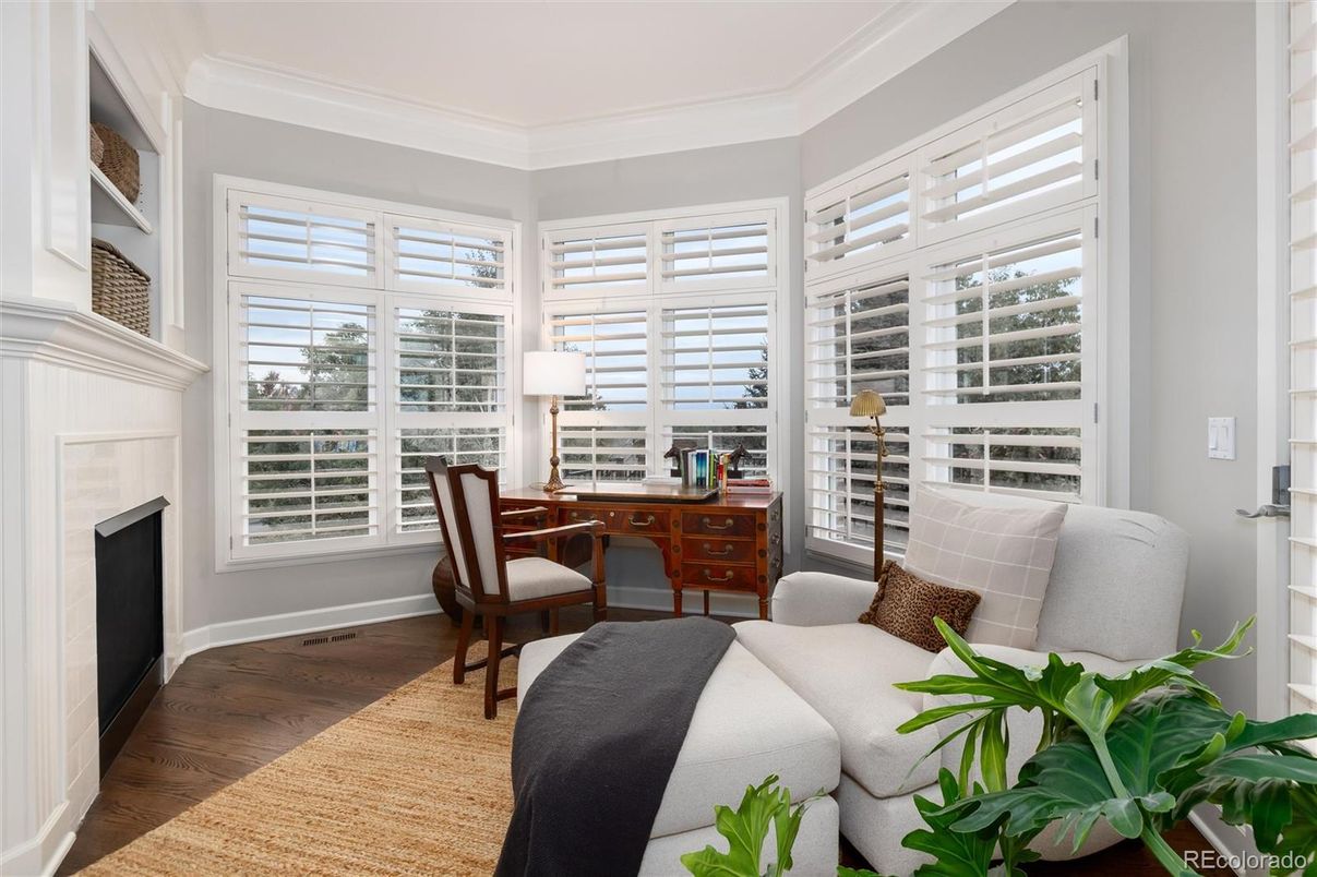 Fireplace, Home Office, Interior, Wood Texture Flooring