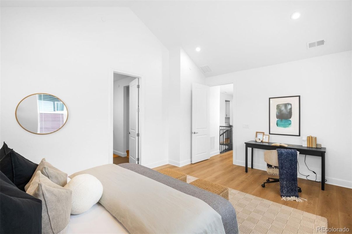 Bedroom, Home Office, Interior, Recessed Lighting, Wood Texture Flooring