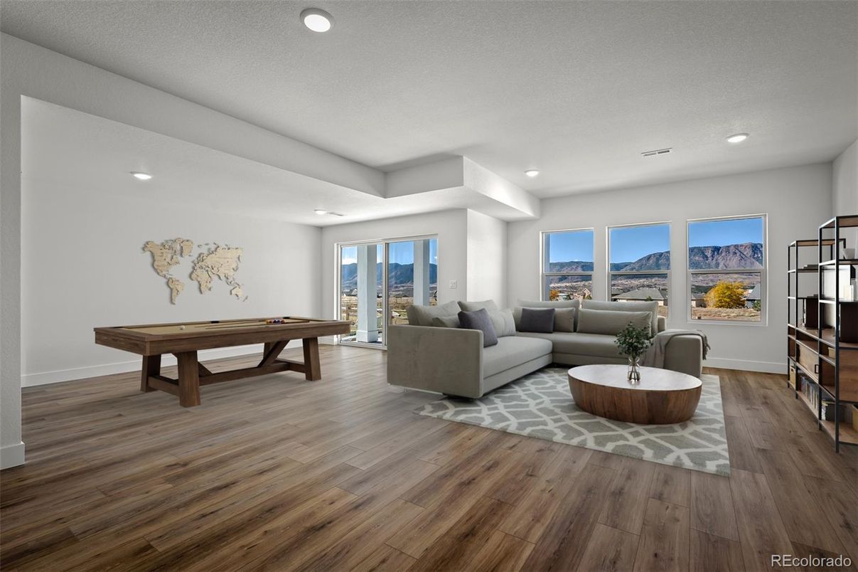 Billiard Table, Game Room, Interior, Living room, Recessed Lighting, Wood Texture Flooring