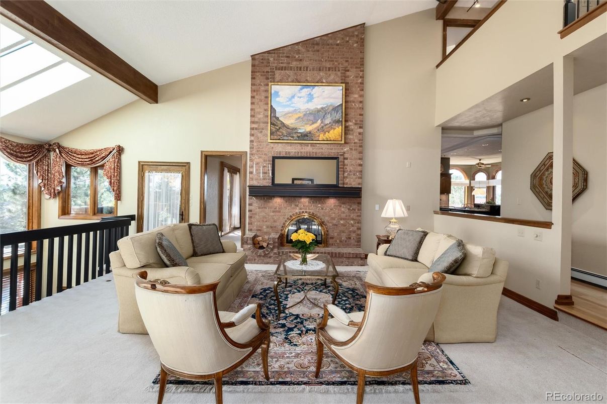 Fireplace, Interior, Living room, Stone Walls, Wooden Beams