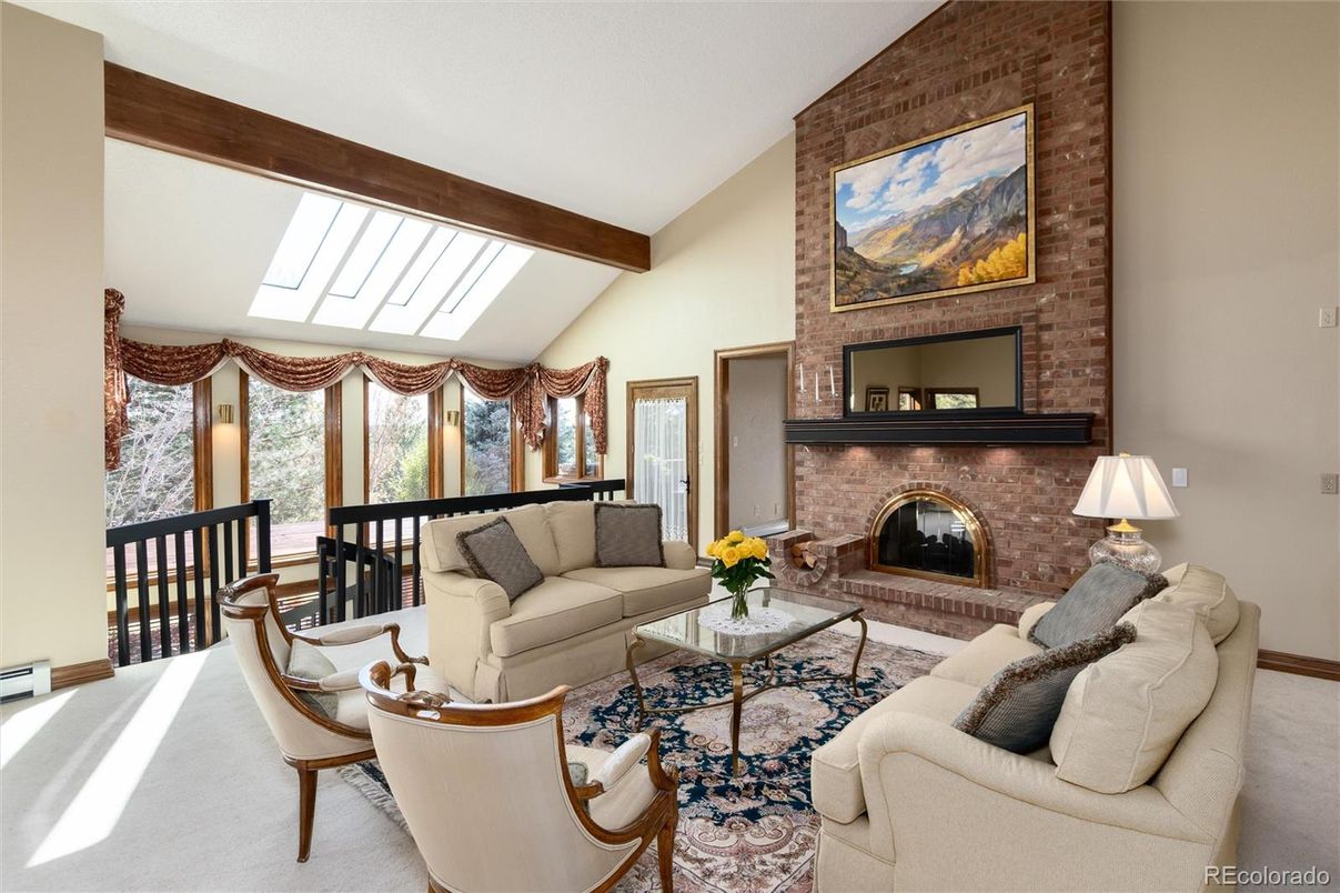 Fireplace, Interior, Living room, Stone Walls, Wooden Beams