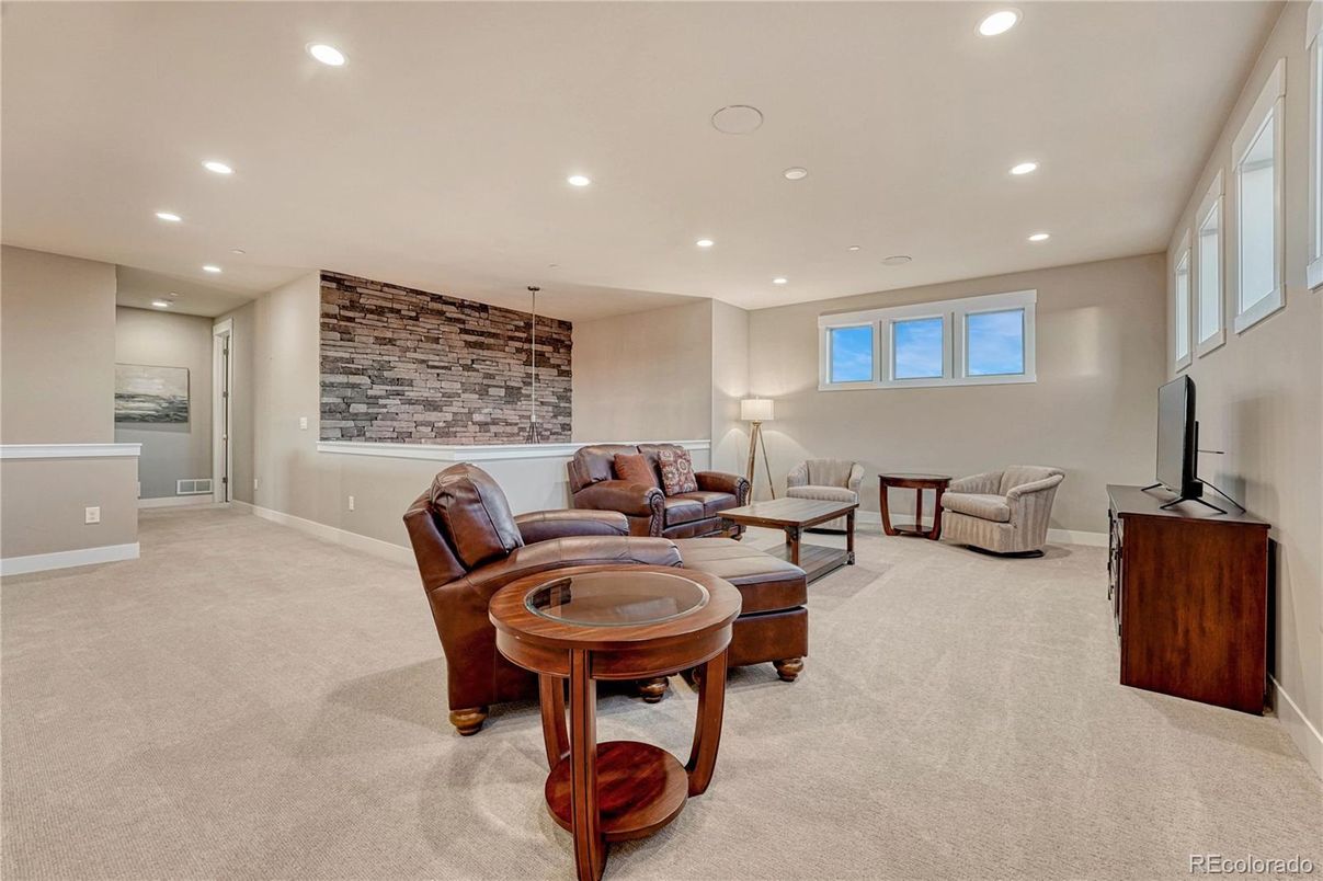 Interior, Living room, Recessed Lighting, Stone Walls