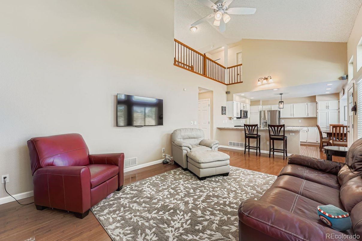 Dining room, Interior, Kitchen, Living room, Recessed Lighting, Wood Texture Flooring