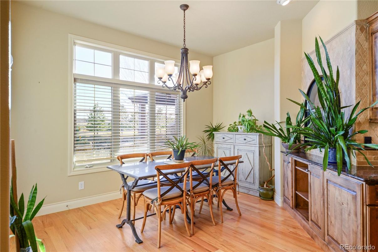 Chandelier, Dining room, Interior, Wood Texture Flooring