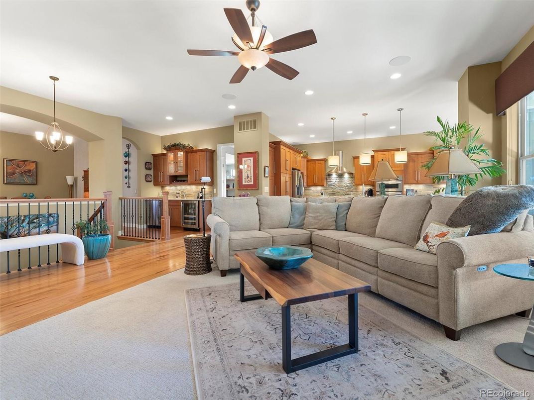 Interior, Kitchen, Living room, Pendant Lights, Recessed Lighting, Stainless Steel Appliances, Wood Texture Flooring