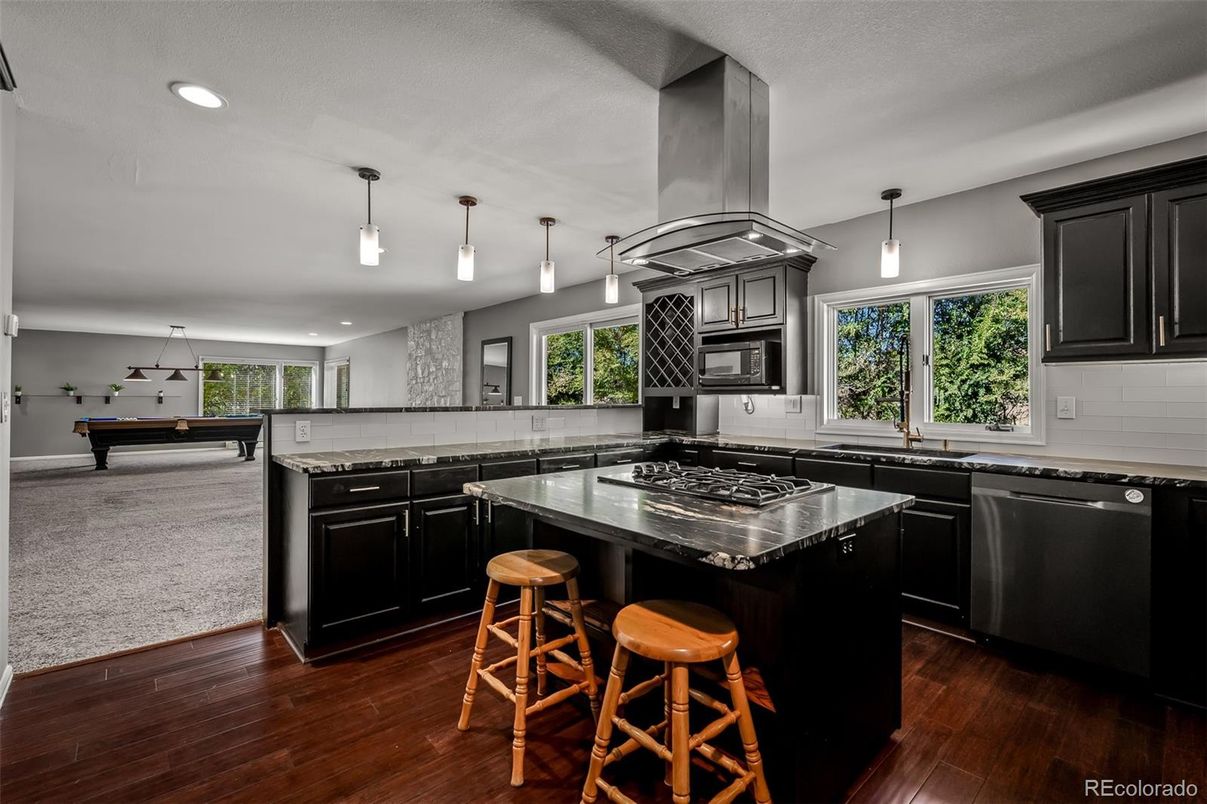 Interior, Kitchen, Pendant Lights, Recessed Lighting, Wood Texture Flooring