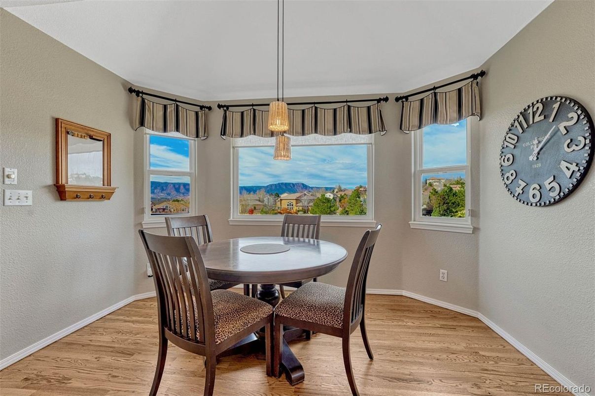 Dining room, Interior, Pendant Lights, Wood Texture Flooring