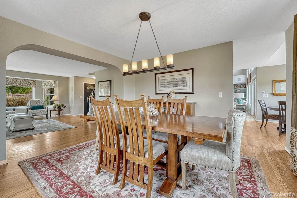 Chandelier, Dining room, Interior, Pendant Lights, Wood Texture Flooring