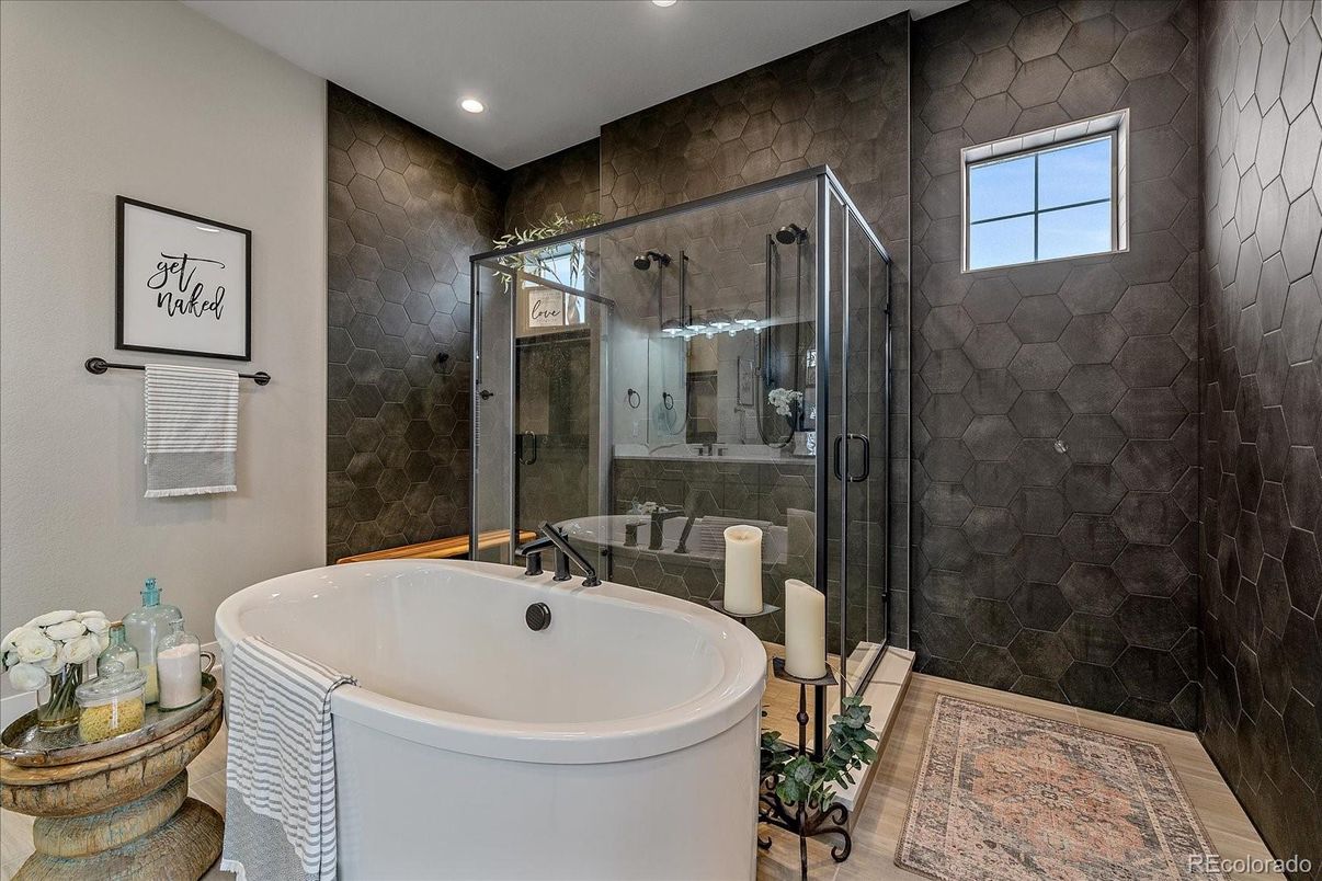 Bathroom, Free Standing Baths, Glass Shower, Interior, Recessed Lighting