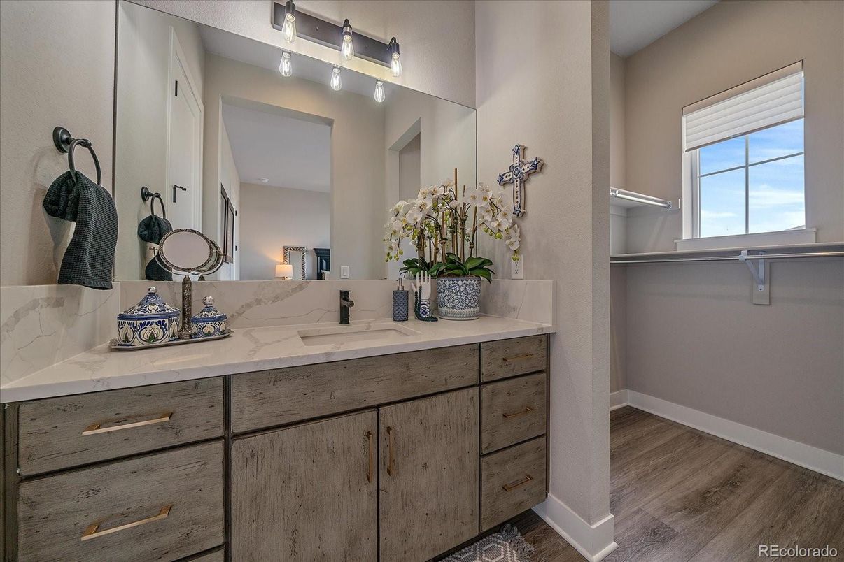 Bathroom, Dual Sink Vanities, Interior, Wood Texture Flooring