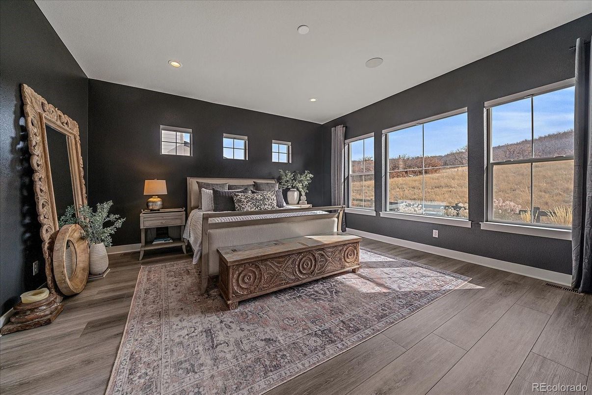 Bedroom, Interior, Recessed Lighting, Wood Texture Flooring