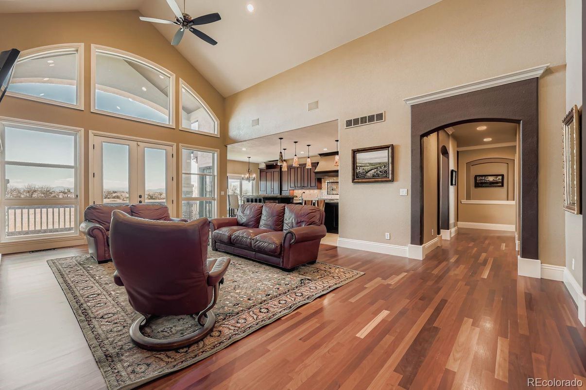 Interior, Kitchen, Living room, Pendant Lights, Recessed Lighting, Wood Texture Flooring