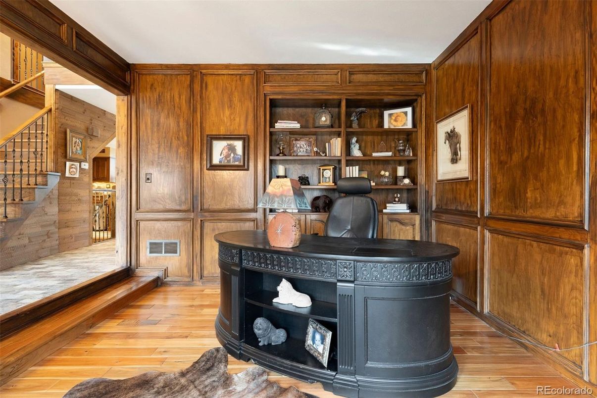 Home Office, Interior, Wood Texture Flooring, Wooden Walls