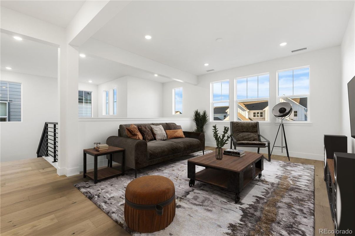 Interior, Living room, Recessed Lighting, Wood Texture Flooring