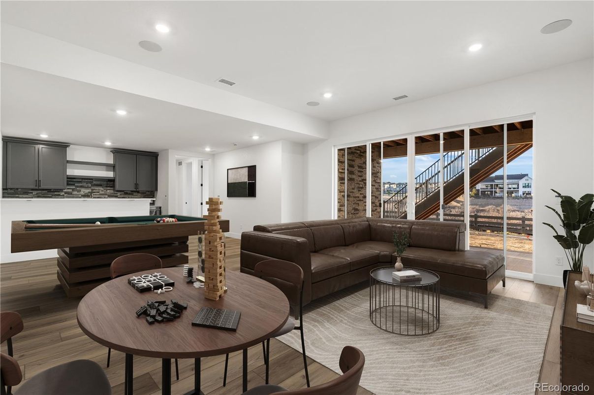 Billiard Table, Game Room, Interior, Living room, Recessed Lighting, Wood Texture Flooring