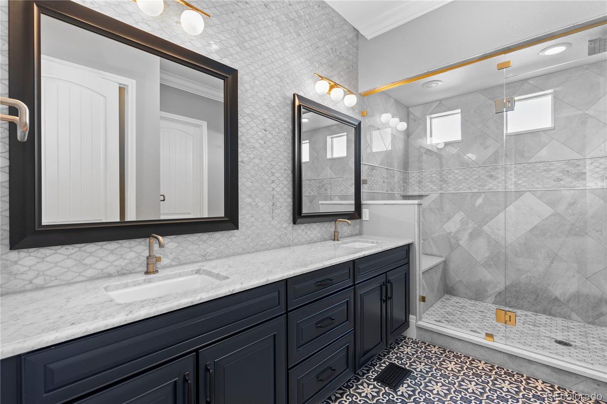 Bathroom, Dual Sink Vanities, Glass Shower, Interior, Recessed Lighting