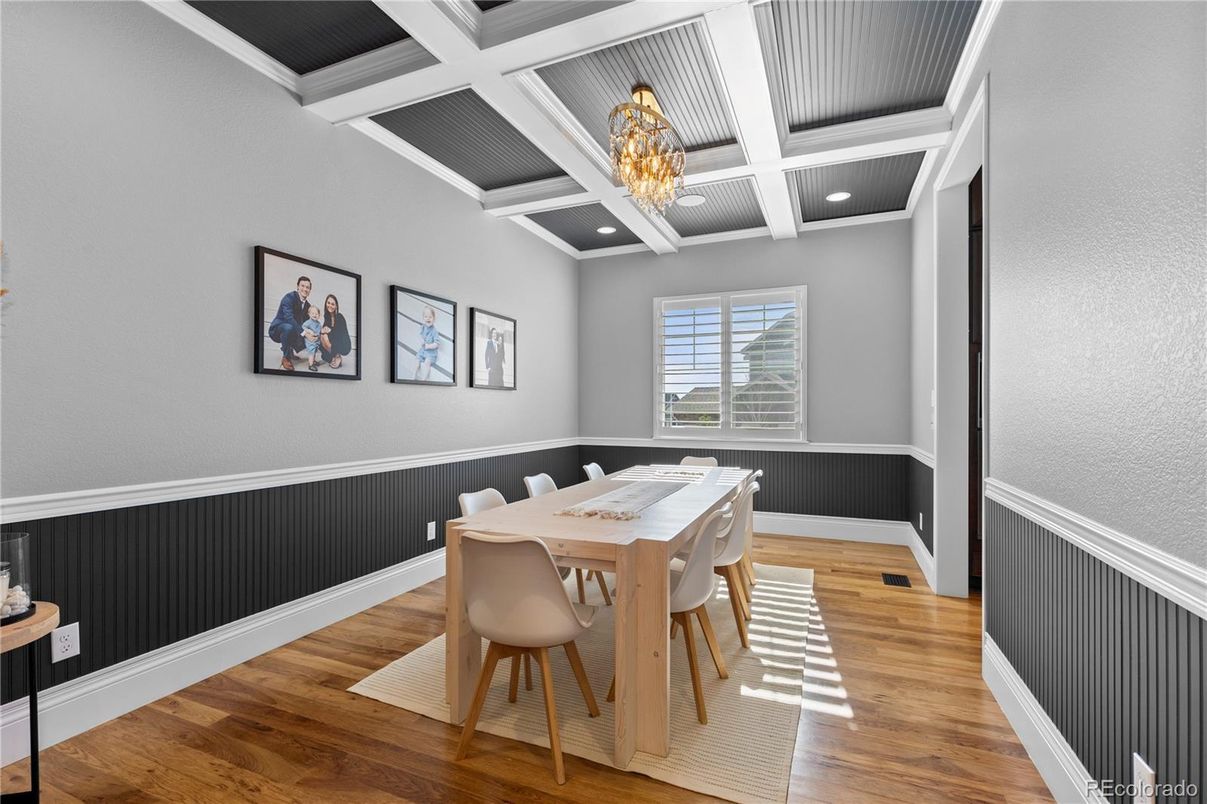 Dining room, Interior, Recessed Lighting, Wood Texture Flooring