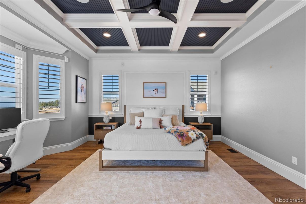 Bedroom, Home Office, Interior, Recessed Lighting, Wood Texture Flooring