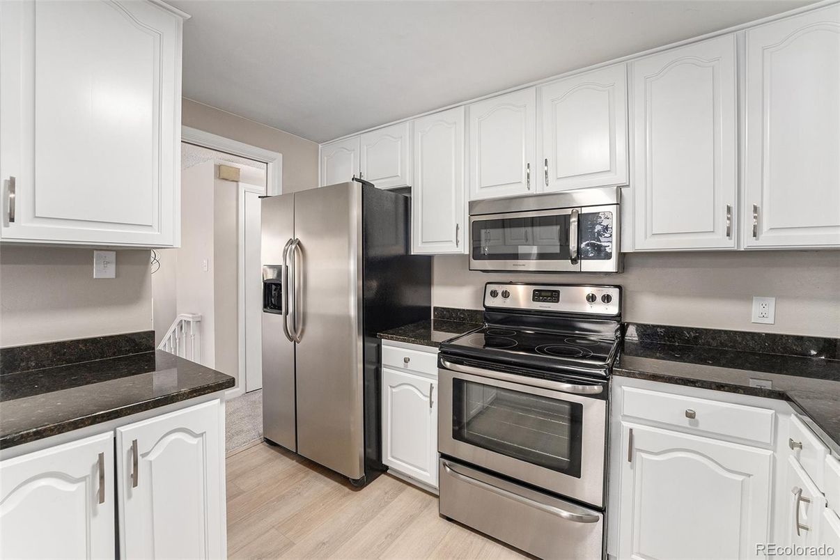 Interior, Kitchen, Stainless Steel Appliances, Wood Texture Flooring