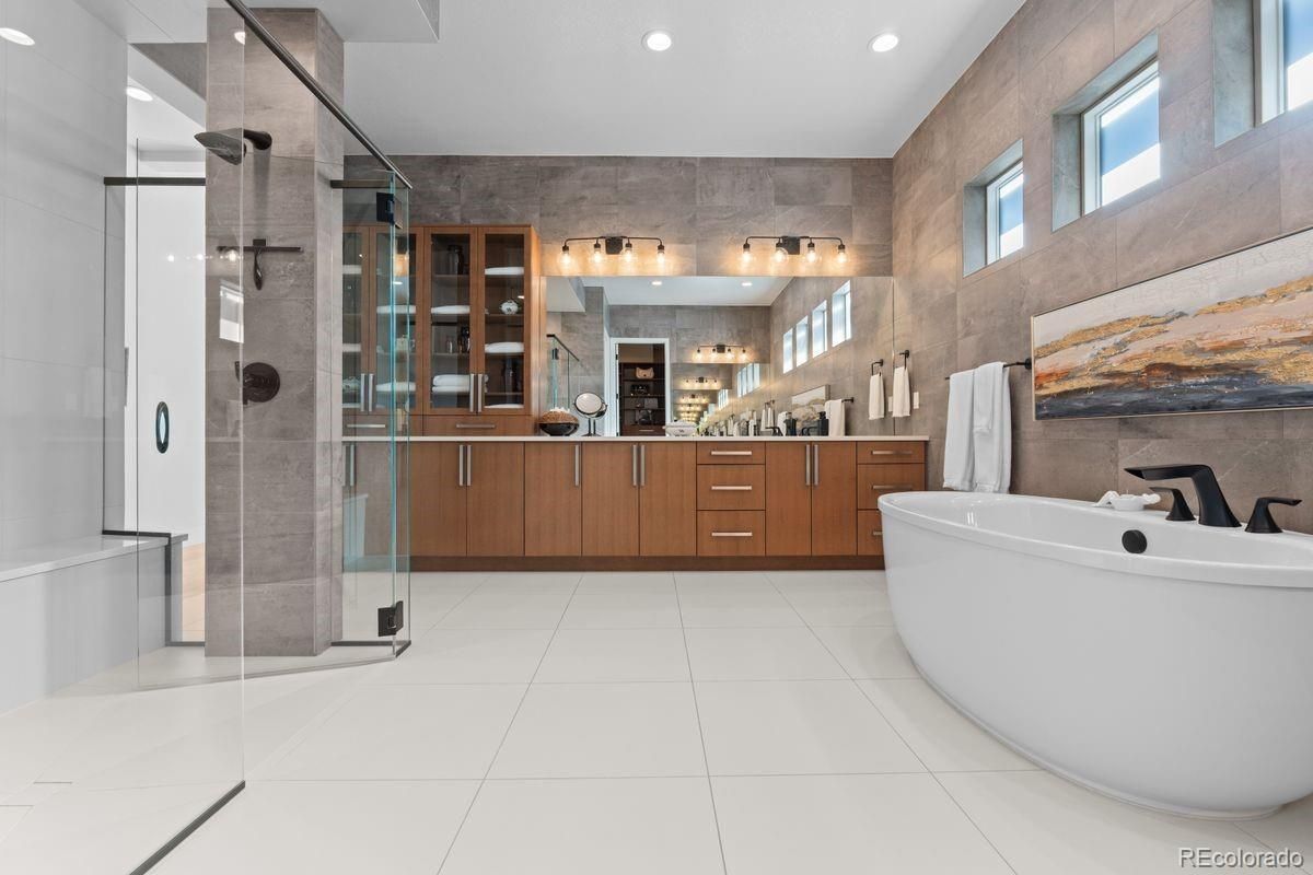 Bathroom, Dual Sink Vanities, Free Standing Baths, Glass Shower, Interior, Recessed Lighting