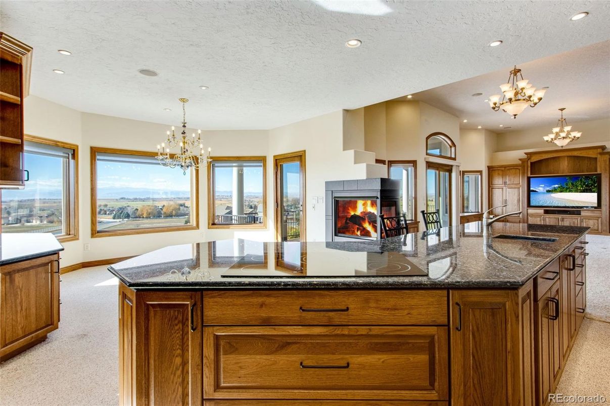 Chandelier, Fireplace, Interior, Kitchen, Recessed Lighting