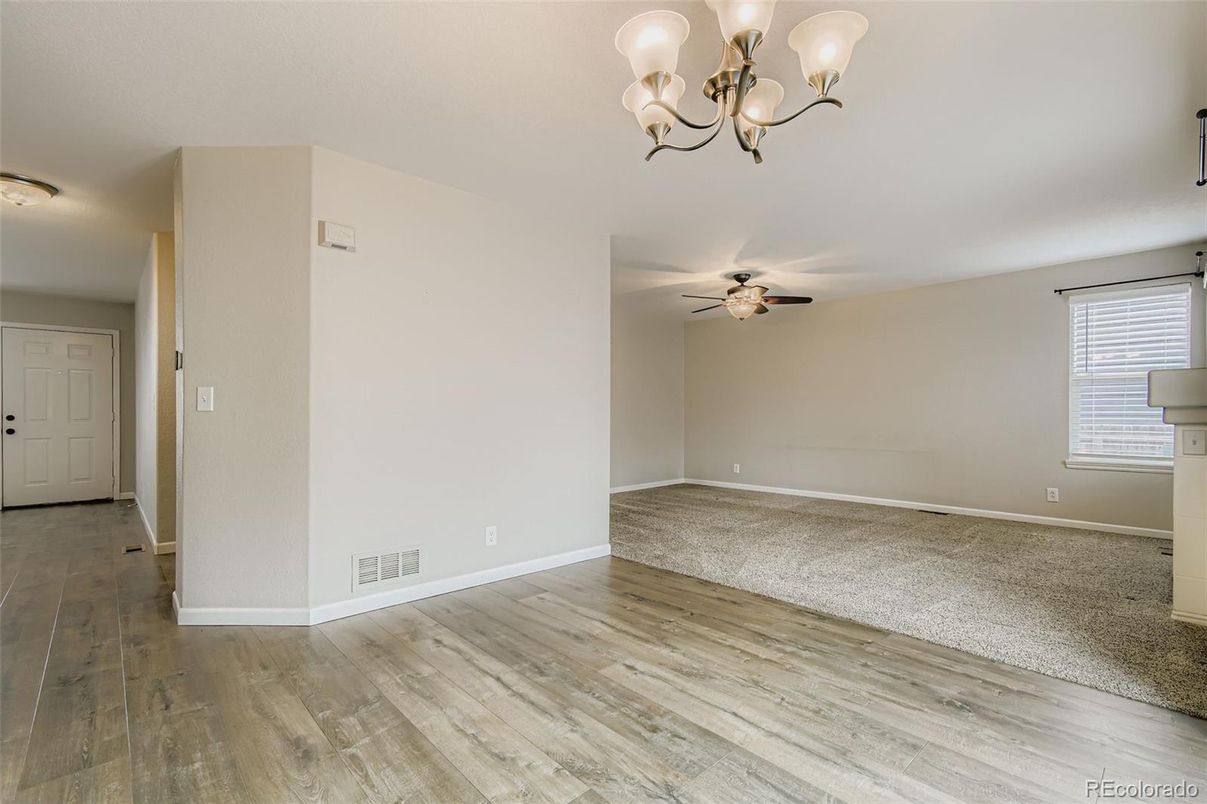 Chandelier, Empty room, Interior, Wood Texture Flooring