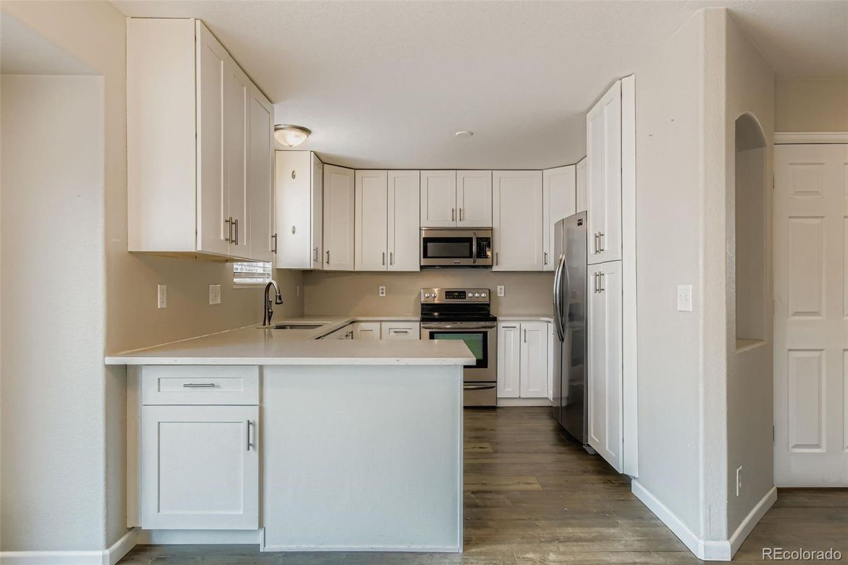 Interior, Kitchen, Stainless Steel Appliances, Wood Texture Flooring