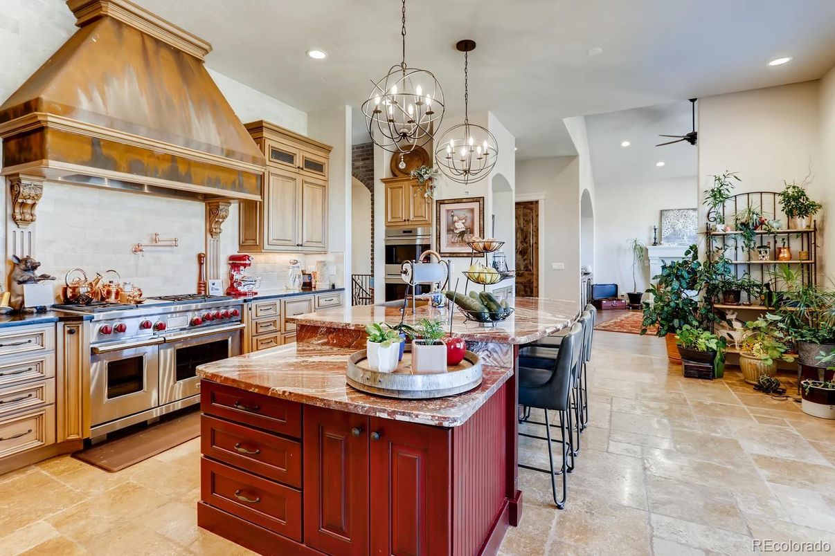 Chandelier, Interior, Kitchen, Pendant Lights, Recessed Lighting, Stainless Steel Appliances