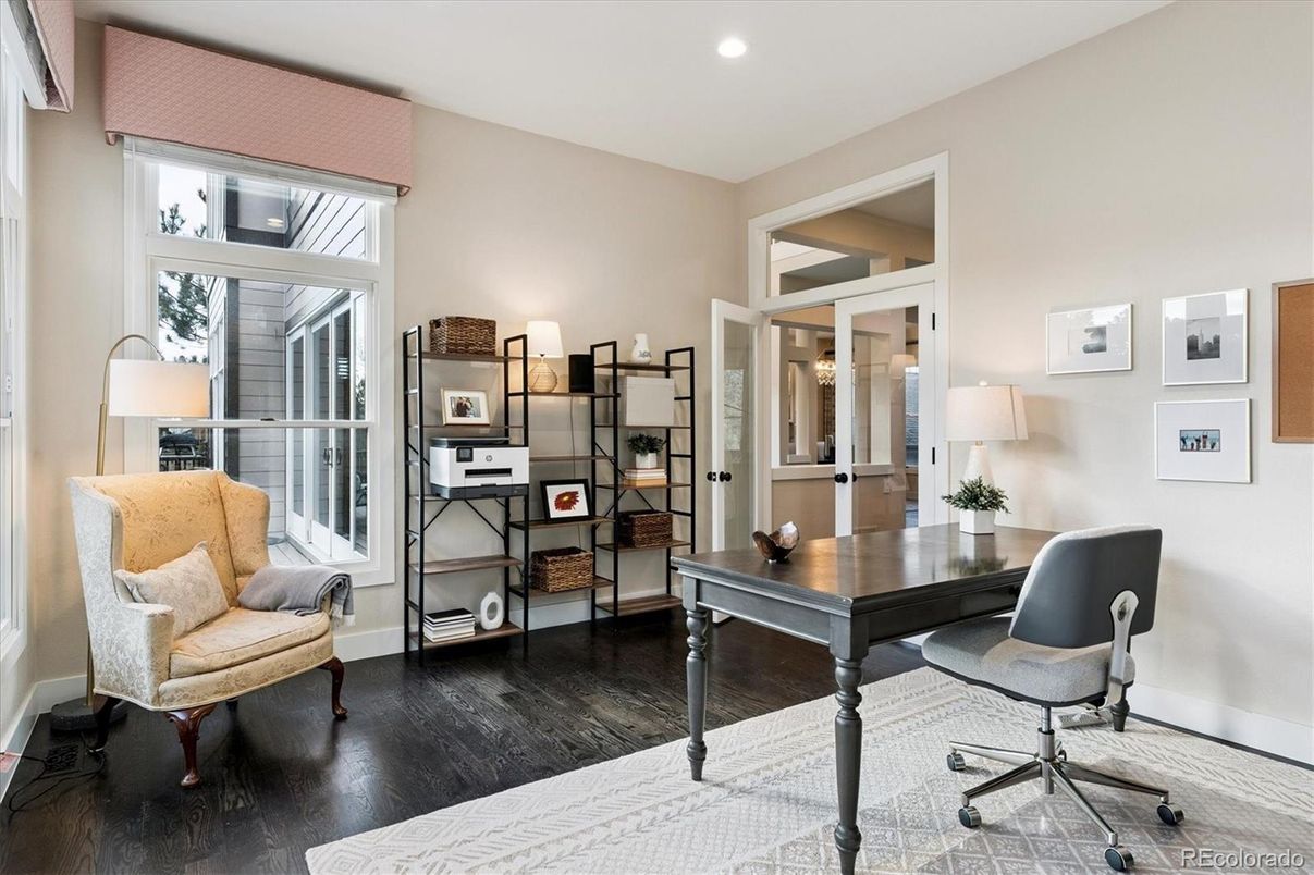 Home Office, Interior, Recessed Lighting, Wood Texture Flooring