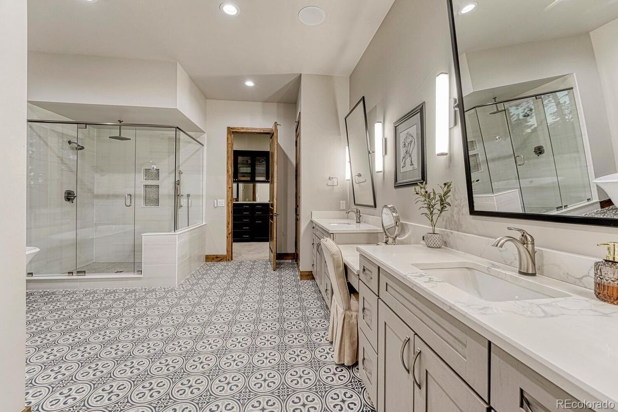 Bathroom, Dual Sink Vanities, Glass Shower, Interior, Recessed Lighting