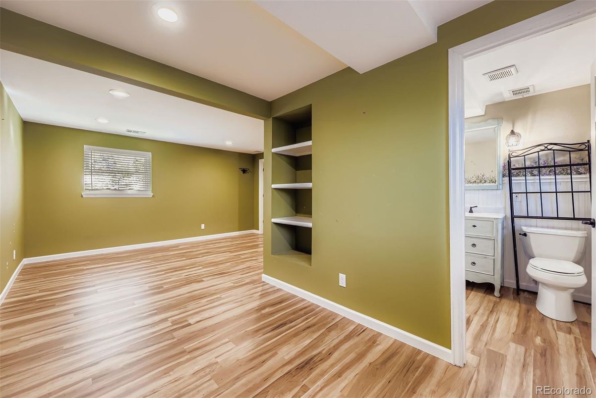 Bathroom, Empty room, Interior, Recessed Lighting, Wood Texture Flooring