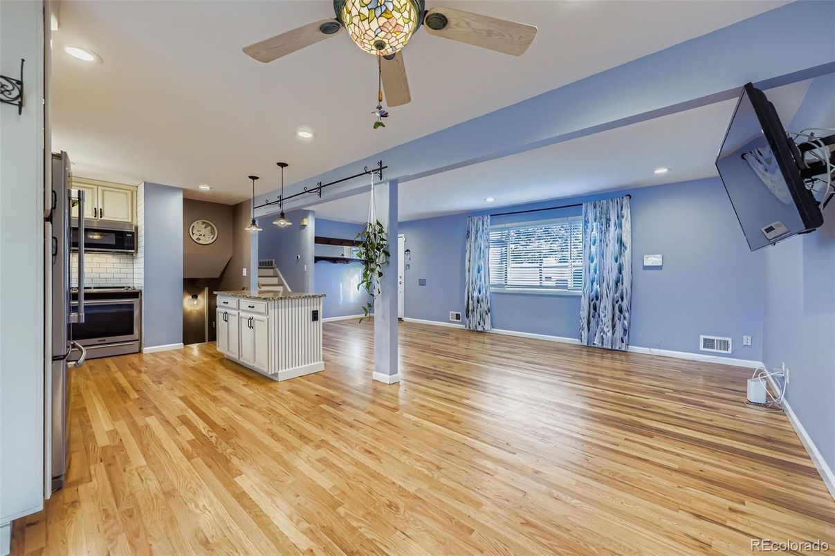 Interior, Kitchen, Pendant Lights, Recessed Lighting, Wood Texture Flooring
