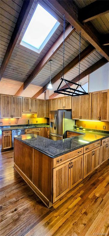 Interior, Kitchen, Pendant Lights, Wooden Beams, Wooden Ceilings, Wood Texture Flooring