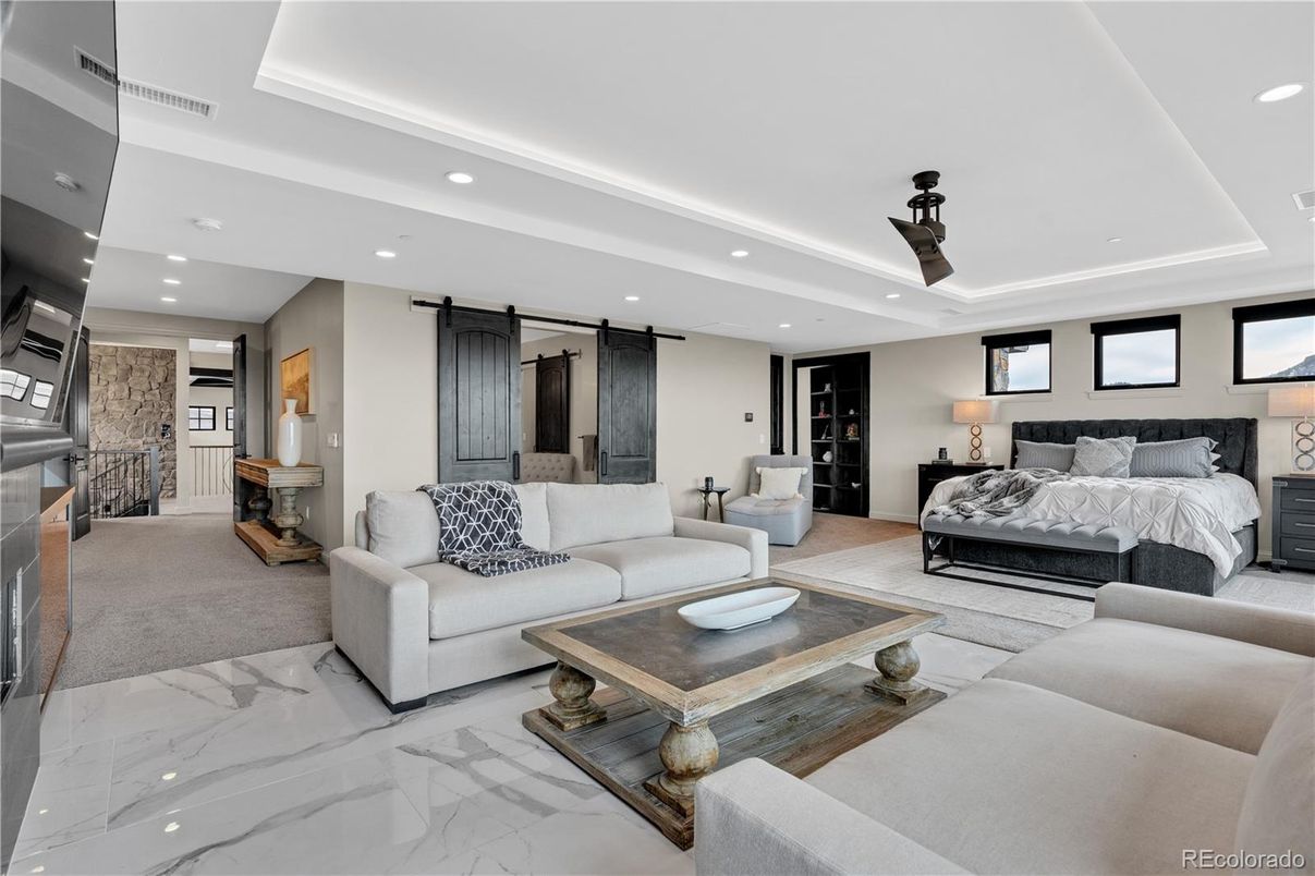 Bedroom, Interior, Living room, Marble, Recessed Lighting, Stone Walls