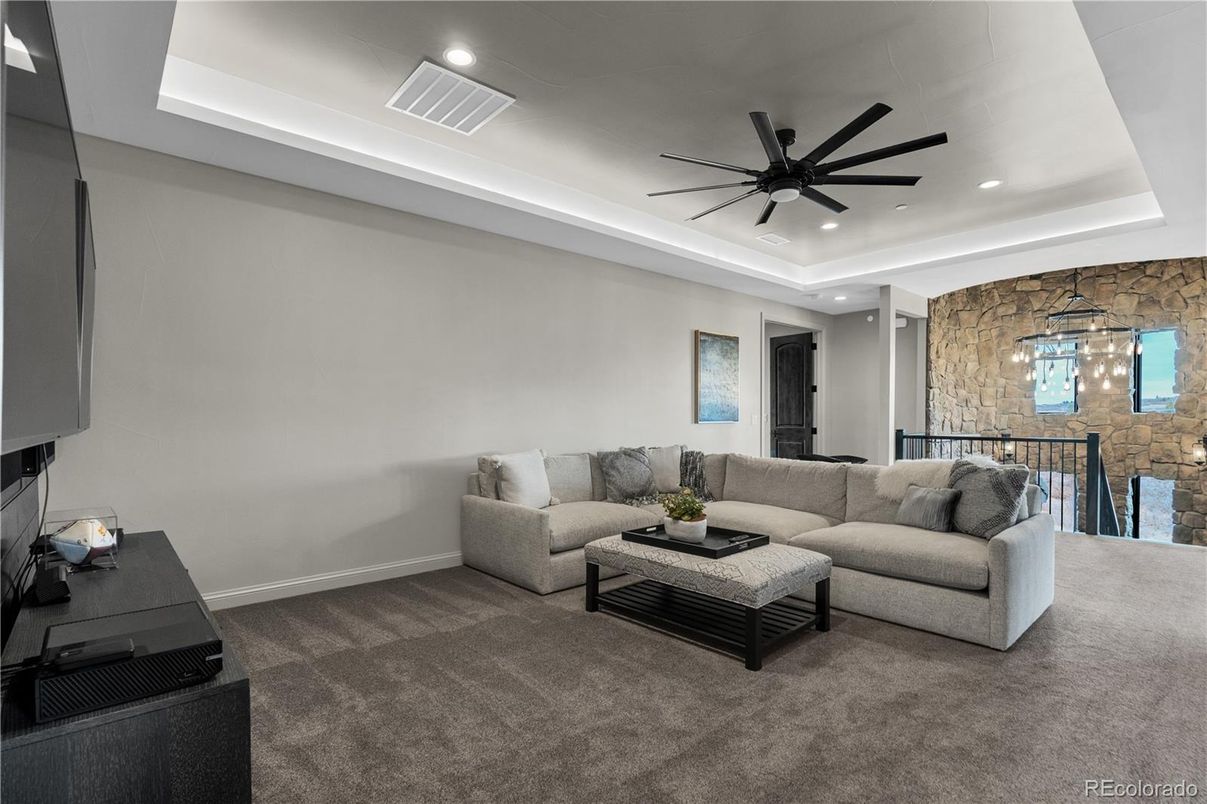 Interior, Living room, Recessed Lighting, Stone Walls