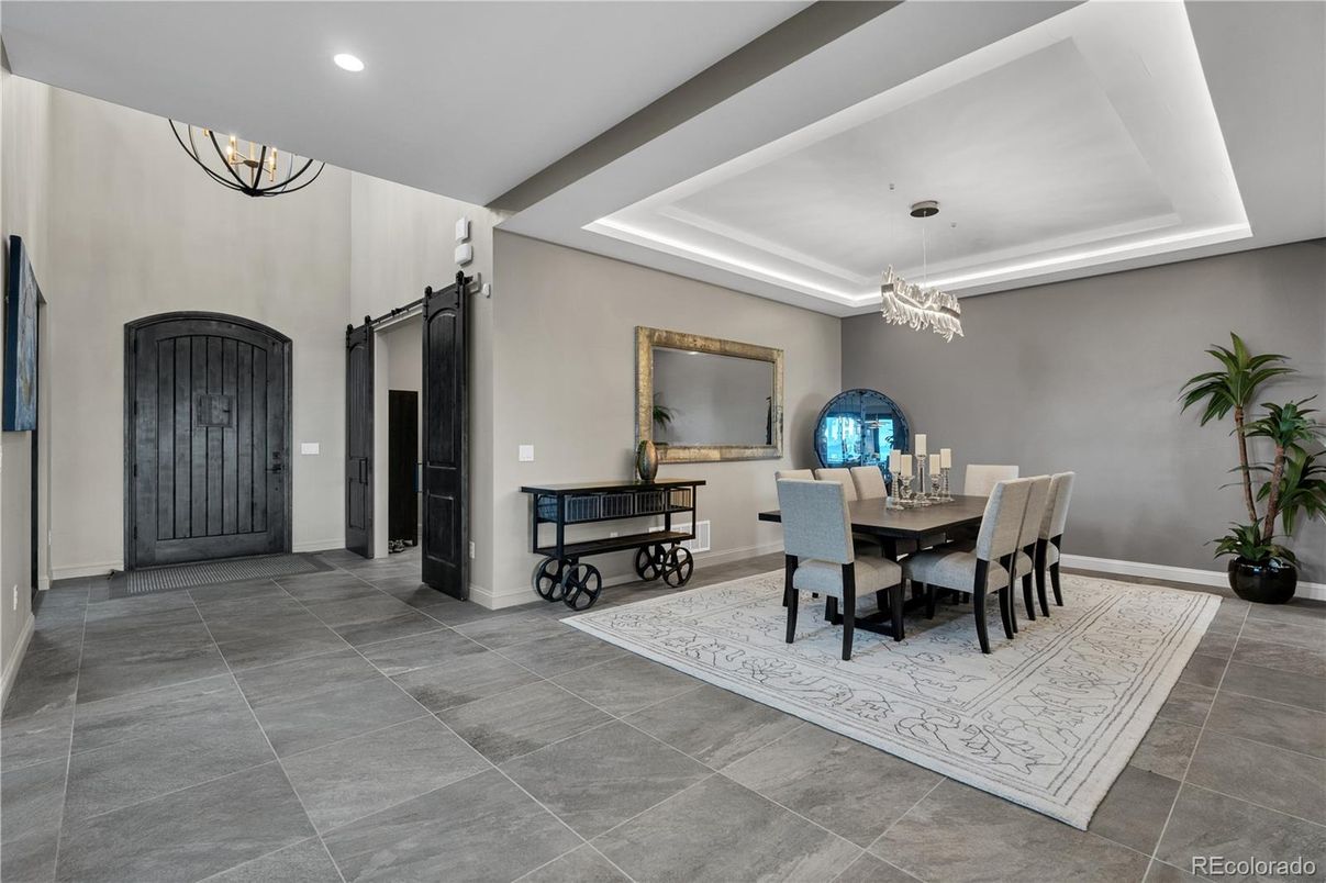Chandelier, Dining room, Interior, Recessed Lighting