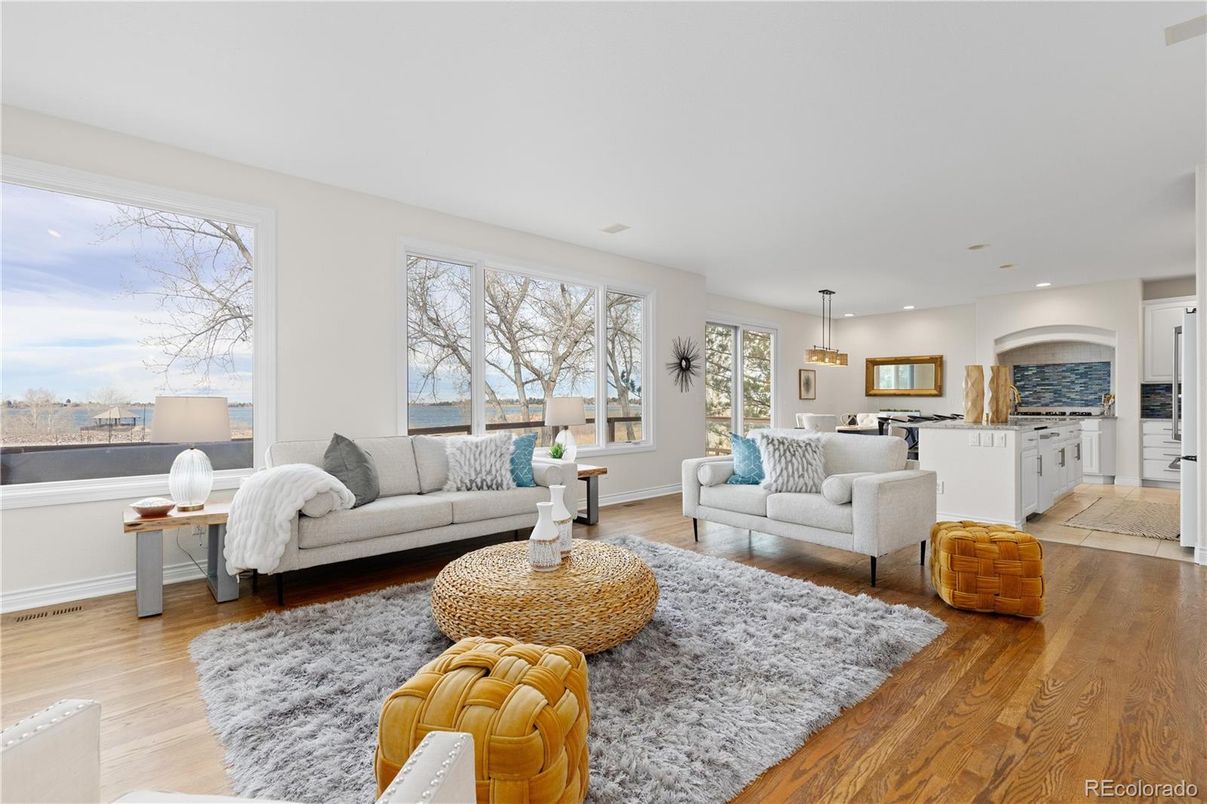 Interior, Kitchen, Living room, Pendant Lights, Recessed Lighting, Wood Texture Flooring