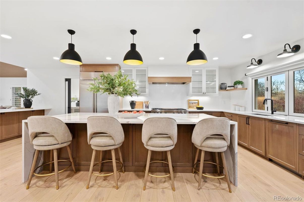 Interior, Kitchen, Pendant Lights, Recessed Lighting, Wood Texture Flooring