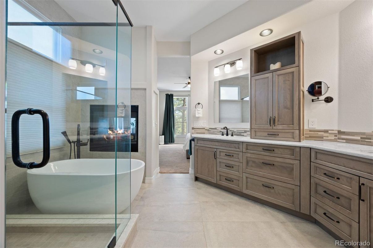 Bathroom, Dual Sink Vanities, Free Standing Baths, Glass Shower, Interior