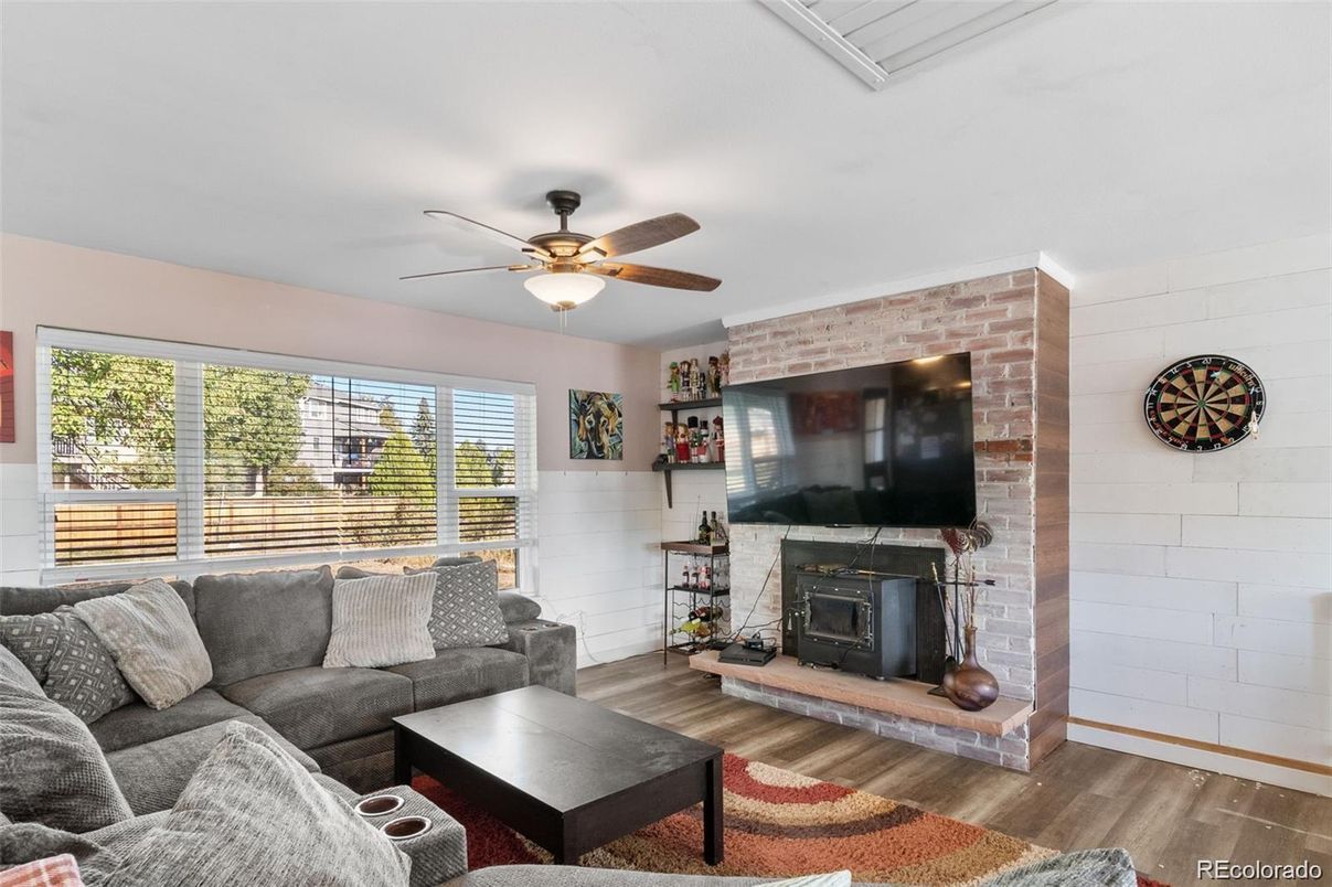 Fireplace, Interior, Living room, Stone Walls, Wood Texture Flooring