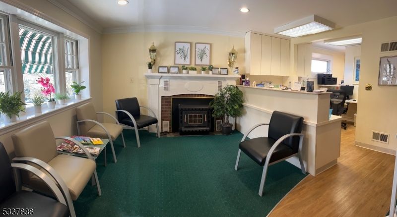 Fireplace, Home Office, Interior, Recessed Lighting, Wood Texture Flooring